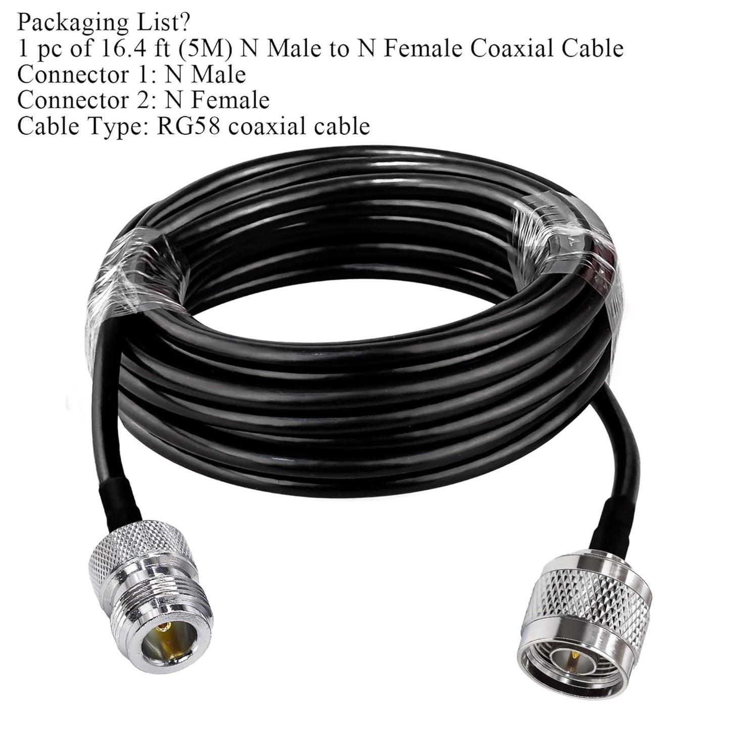 RG58 Coaxial Jumper Cable – N Male to N Female Low-Loss RF Extension, 16.4 ft (5 m) -Pack -1