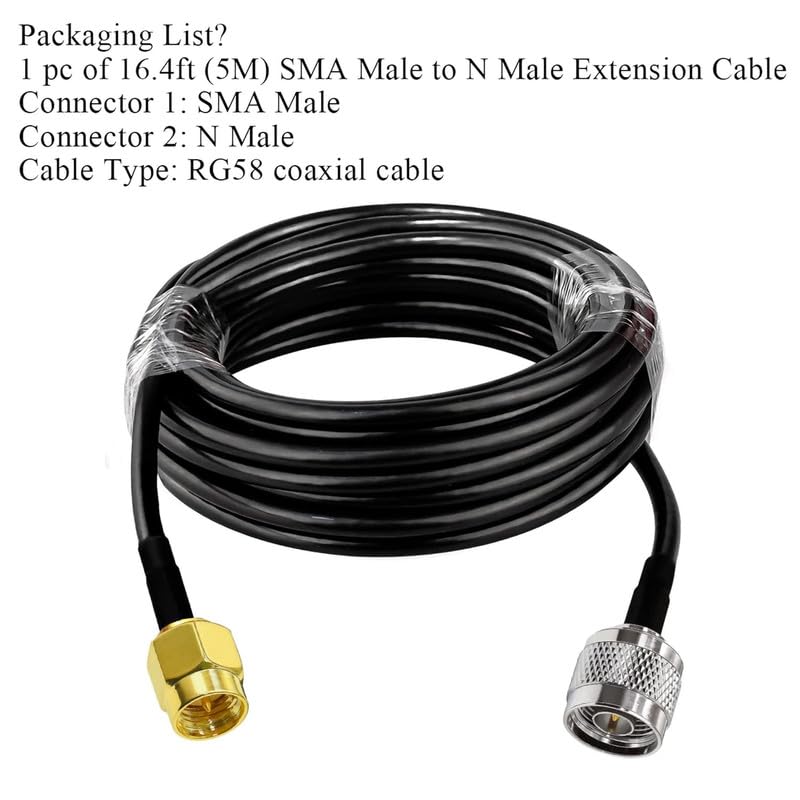 RG58 SMA Male to N Male 16.4ft(5M) Antenna Extension Cable (Pack of 1)