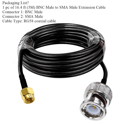 BNC Male to SMA Male Extension Cable RG58 16.4ft(5 Meter) for Antennas Wireless LAN Devices