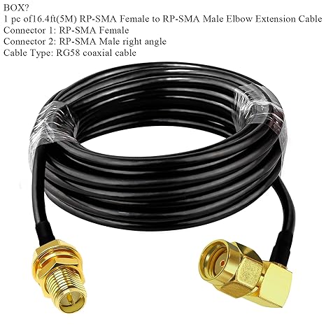 RG58 RP-SMA Male to RP-SMA Female Coaxial Jumper Cable 5M (16.4 ft) Low Loss Extension Cable -Pack -1
