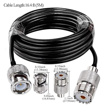 BNC Male to UHF Female Jumper Cable Low Loss RG58 Extension Cable 16.4ft(5M)