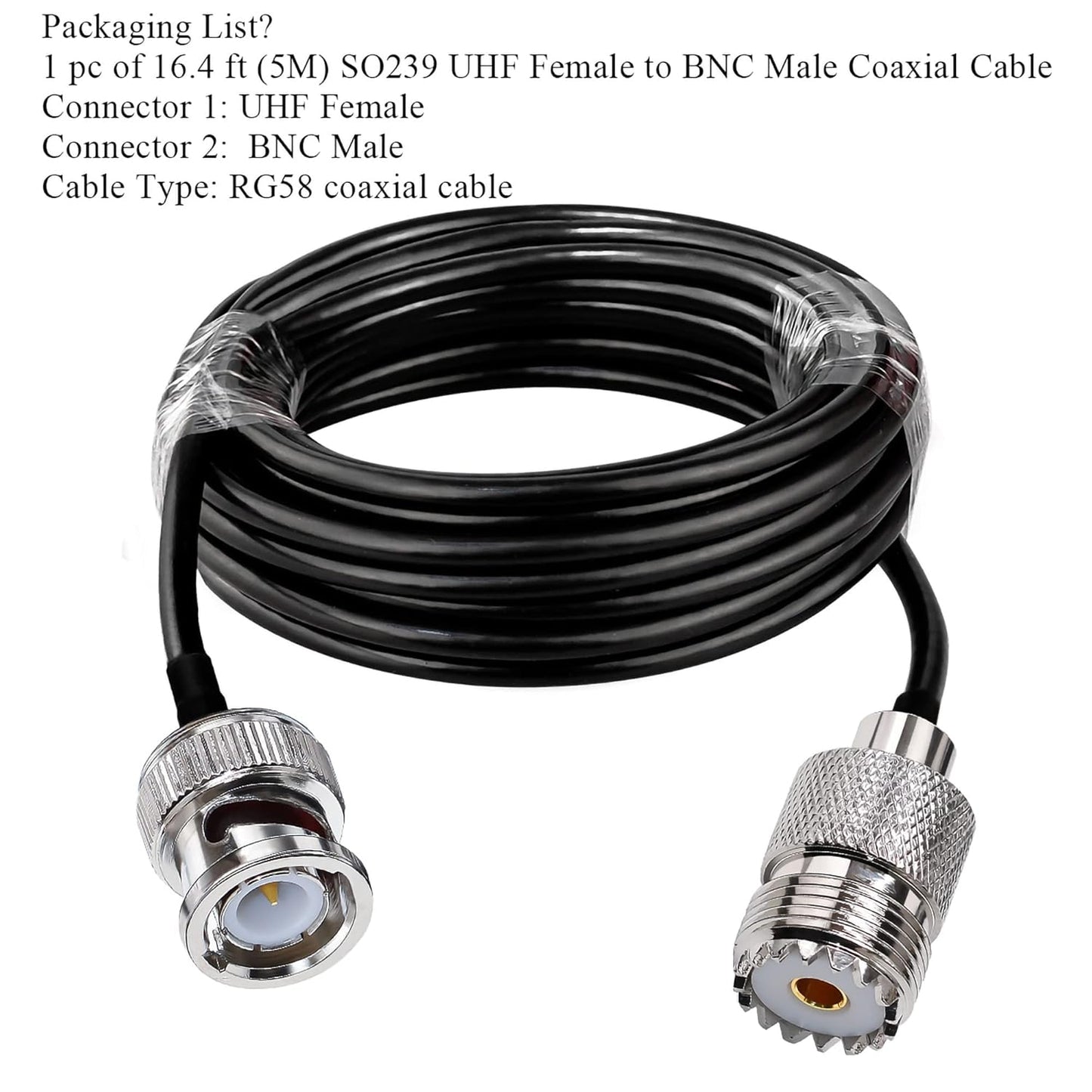 BNC Male to UHF Female Jumper Cable Low Loss RG58 Extension Cable 16.4ft(5M)