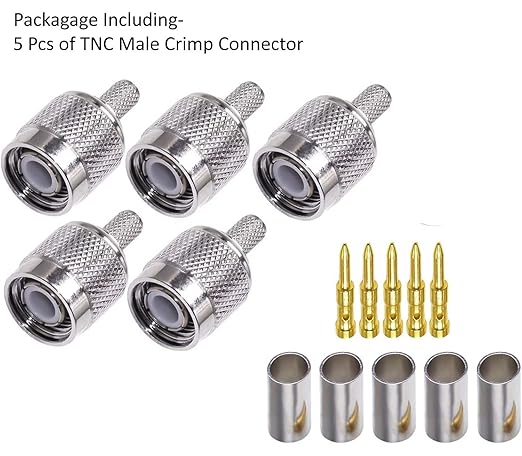 TNC Male Crimp Coaxial Connector Adapter for RG58 Cable – RF Antenna Fitting -Pack -5
