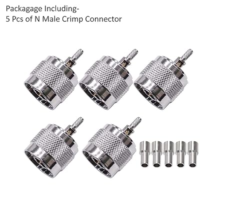 N Male Crimp Connector N Type Plug Adapter for Cable RG316 and RG178 Low Loss High Frequency RF Coaxial Connector (Pack of 5)