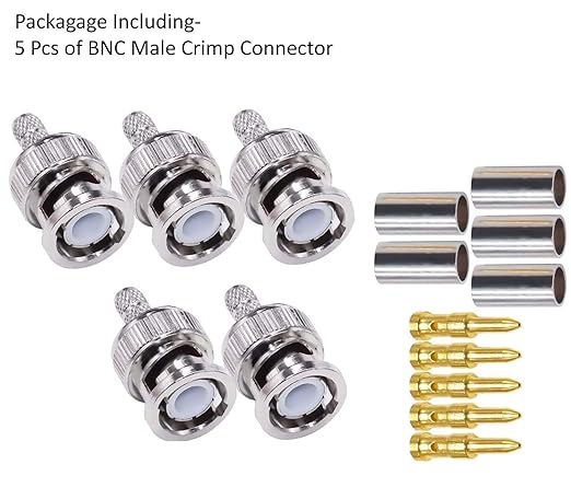 BNC Male Crimp Coaxial Adapter Connector for Cable RG58 -Pack -5