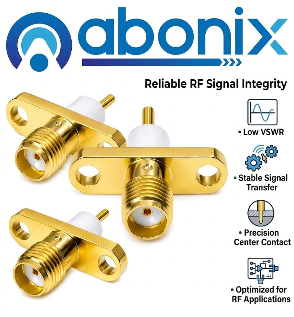 ABONIX SMA Female 2-Hole Flange Panel Mount RF Connector, Pack - 5