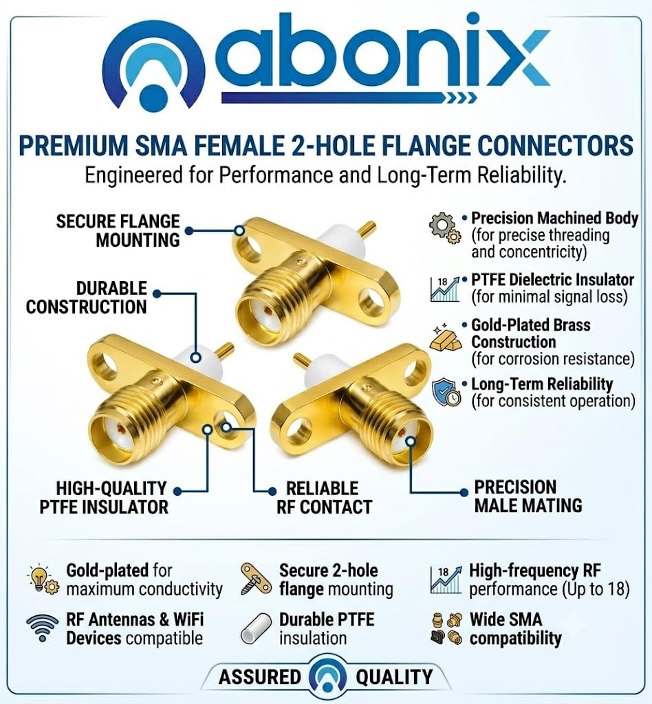 ABONIX SMA Female 2-Hole Flange Panel Mount RF Connector, Pack - 5