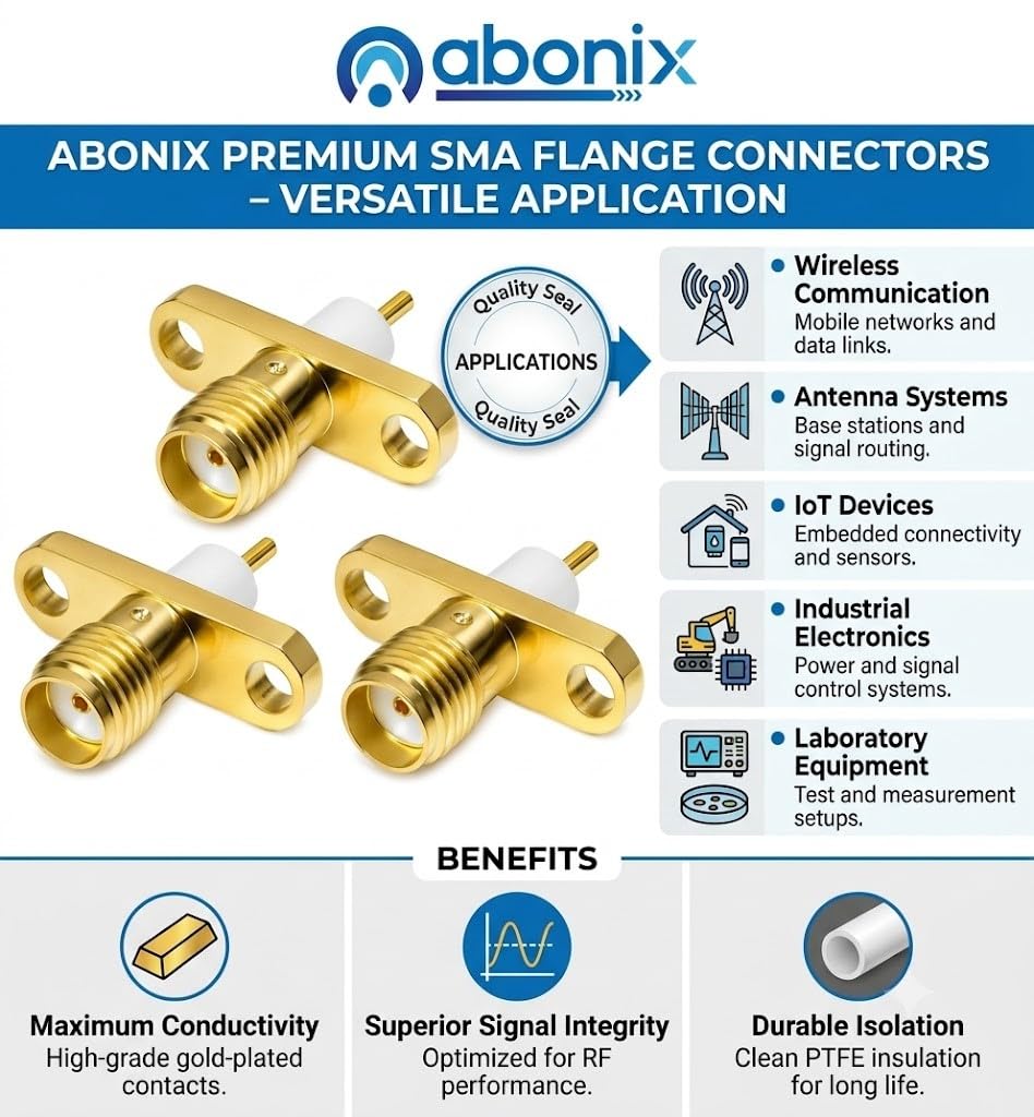 ABONIX SMA Female 2-Hole Flange Panel Mount RF Connector, Pack - 5