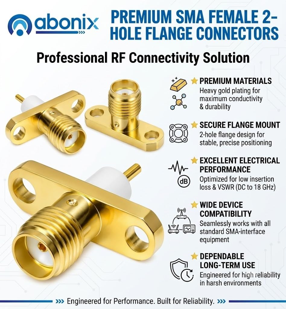 ABONIX SMA Female 2-Hole Flange Panel Mount RF Connector, Pack - 5