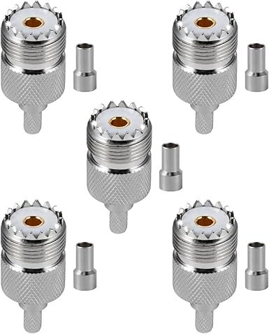 UHF Crimp Connectors SO239 PL259 Female Jack Crimp Coax Adapter PL-259 Connector for RG58 RG142 Cable (Pack of 5)