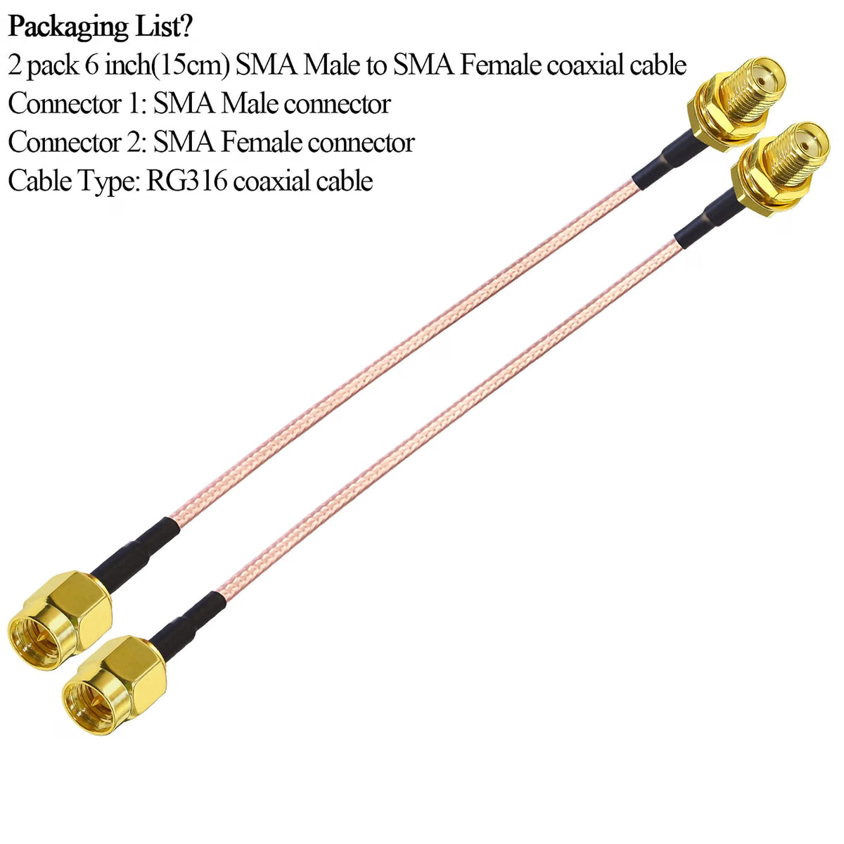 ABONIX RG316 SMA Male to SMA Female RF Cable 6inch (15cm)- Pack- 1