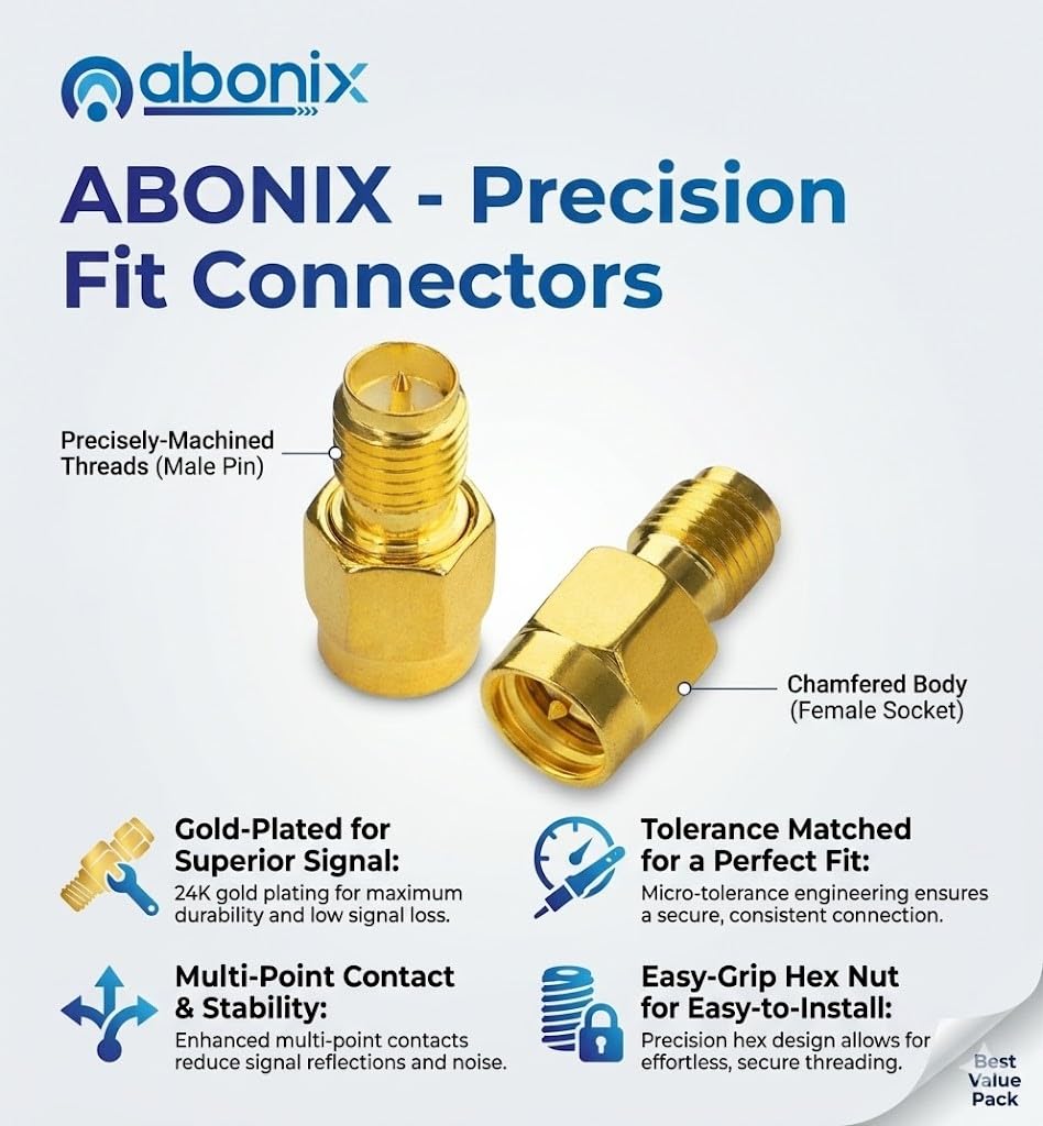 ABONIX SMA Female to RP-SMA Male RF Adapter 50 Ohm Gold Plated- Pack- 2