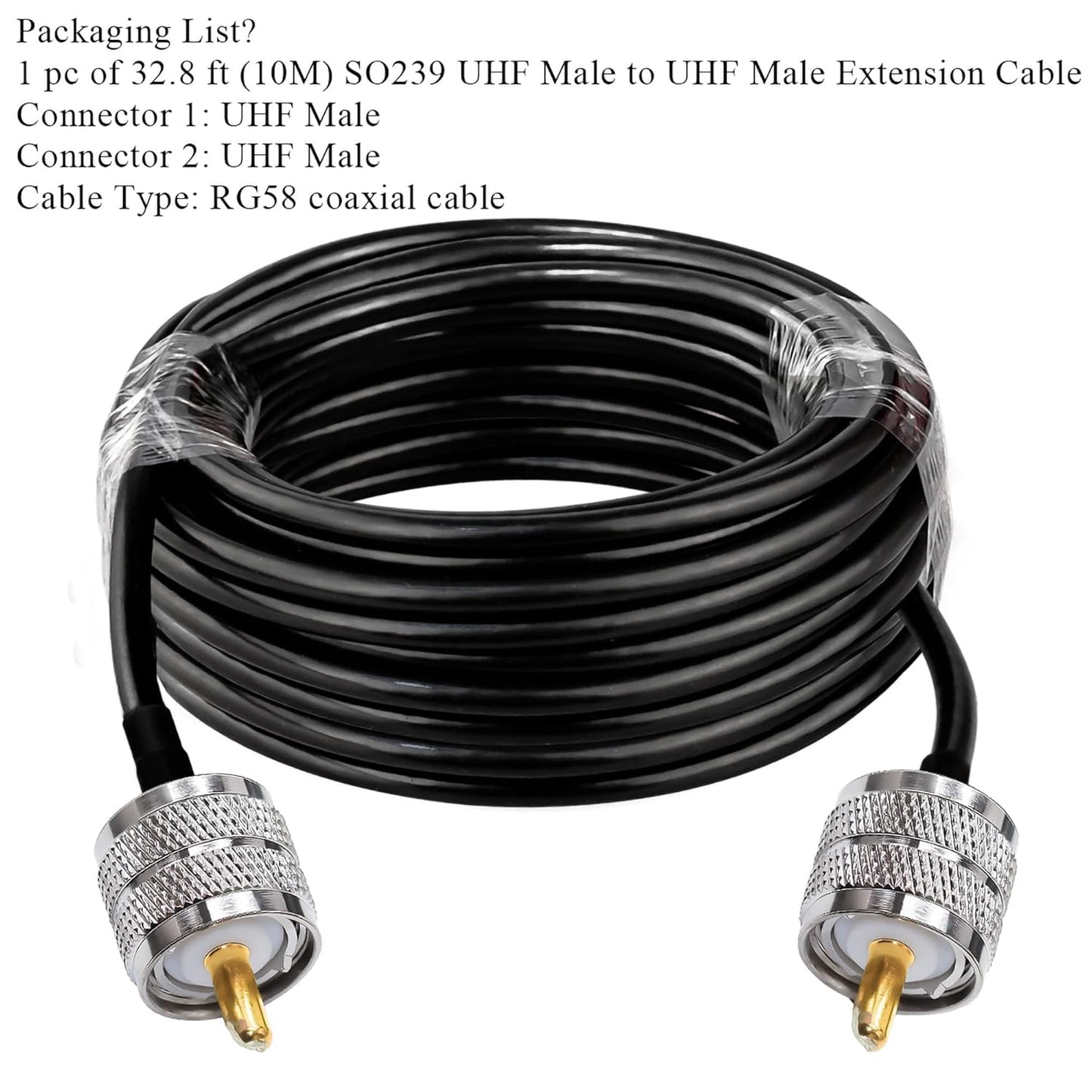 RG58 UHF Male to SMA Male Coaxial Jumper Cable 10 M (32.8 ft) Low Loss Extension Cable (Pack of 1)