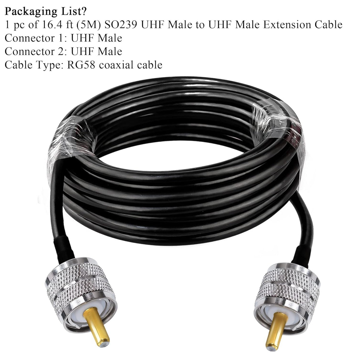 Jumber Cable UHF Male to Male Extension Cable 16.4ft(5M) Low Loss RG58 RF Black Coaxial Cable - Pack - 1
