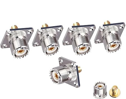 UHF Female to UHF Female 4-Hole Flange Panel Chassis Mount Connector - Pack - 5