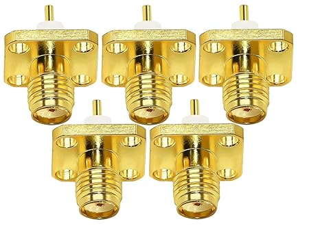 SMA Female RF Coaxial Adapter 4 Holes Panel Mount Solder Post Plug Jack Connector (Pack of 5)