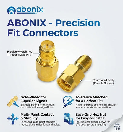 ABONIX SMA Female to RP-SMA Male RF Adapter 50 Ohm Gold Plated, Pack- 1