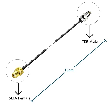 SMA Female to TS9 Male Straight Low Loss RG174 RF Coaxial Cable 15cm (6 Inch) -Pack -1
