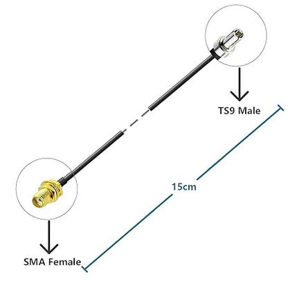 SMA Female to TS9 Male Straight Low Loss RG174 RF Coaxial Cable 15cm (6 Inch) -Pack -1