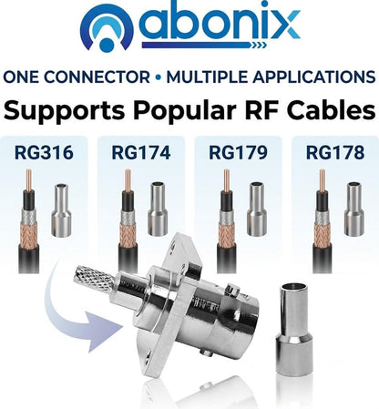 ABONIX BNC Female 4-Hole Crimp Connector for RG316/RG174- Pack- 5