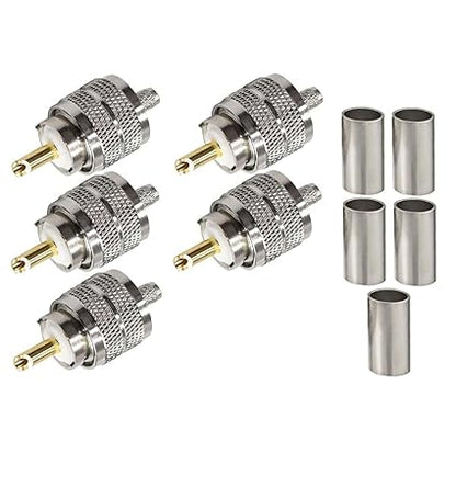 PL-259 UHF Male Plug Crimp Coax Connector Adapter for RG58 LMR195 RG142 KSR195 RG400 Cable (Pack of 5)