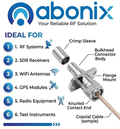 ABONIX BNC Female 4-Hole Crimp Connector for RG316/RG174- Pack- 3