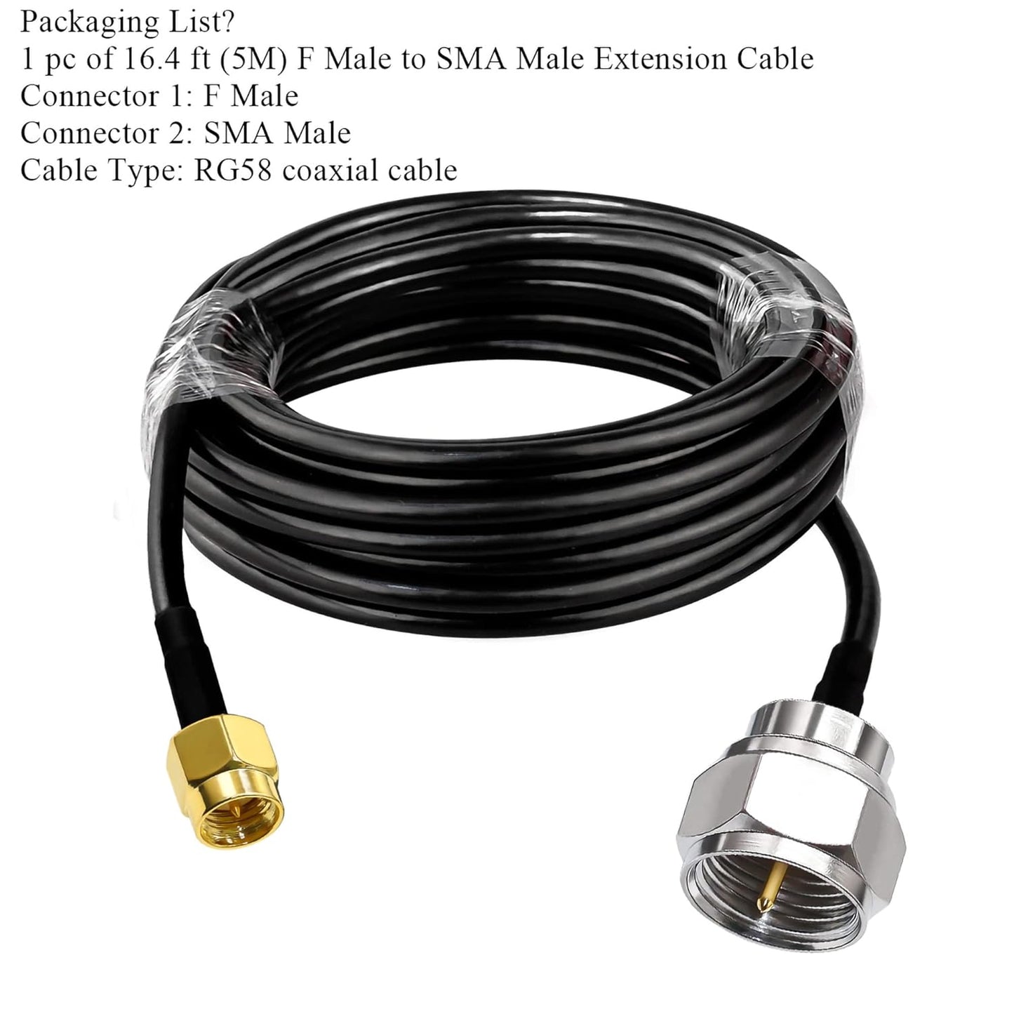 F Type Male Plug to SMA Male RG58 6.6ft(2M) Extension Cable (Pack of 1)