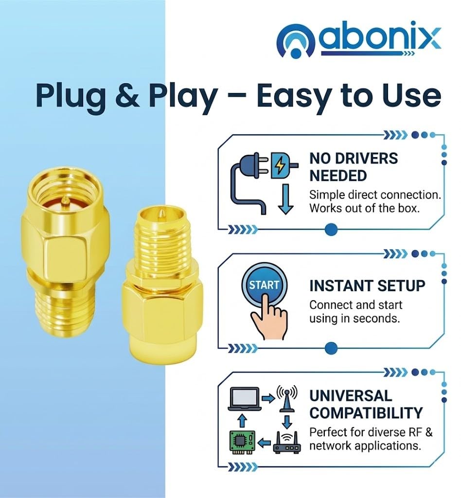 ABONIX SMA Female to RP-SMA Male RF Adapter 50 Ohm Gold Plated- Pack- 2