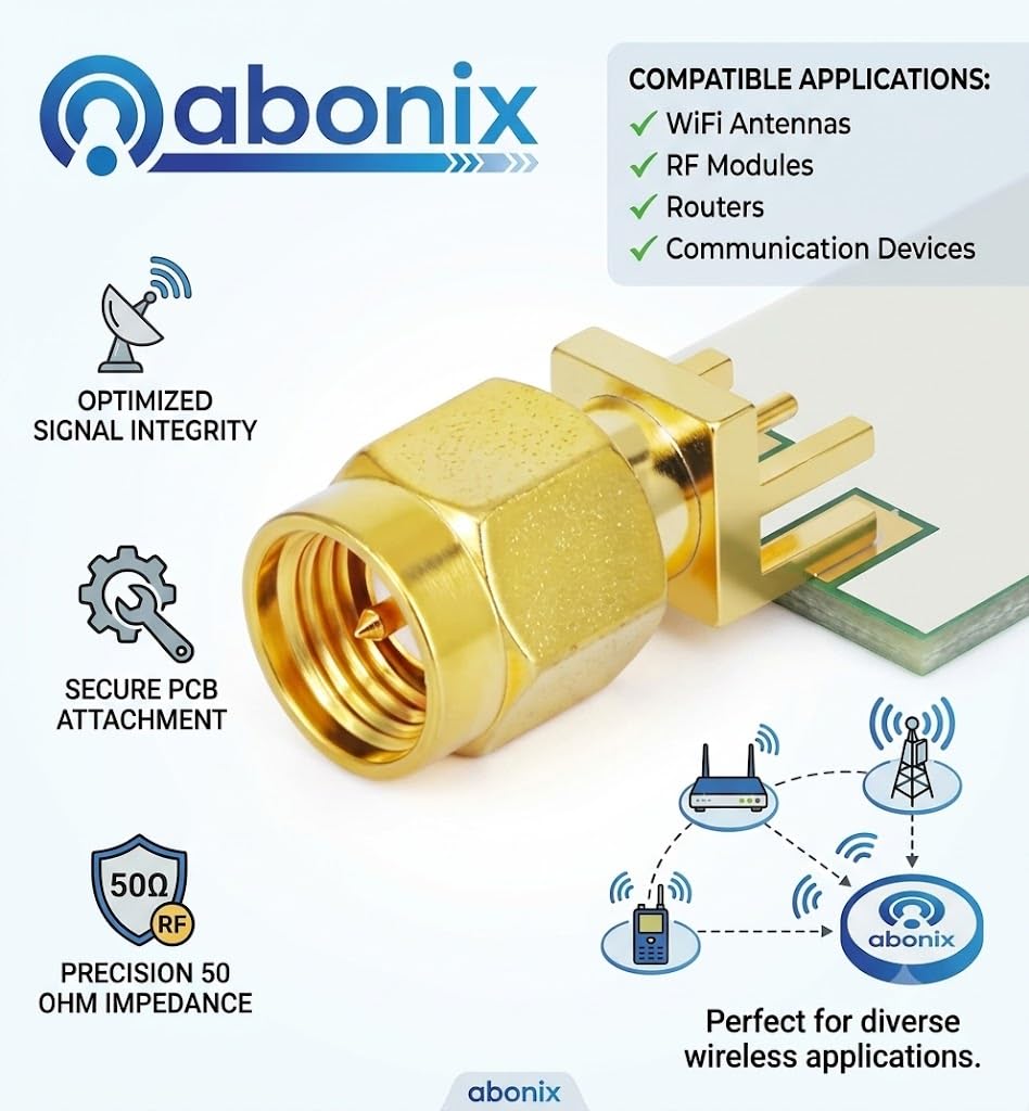 ABONIX SMA Male Straight PCB Mount RF Connector, Gold Plated 50 Ohm- Pack - 2
