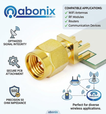 ABONIX SMA Male Straight PCB Mount RF Connector, Gold Plated 50 Ohm- Pack - 2