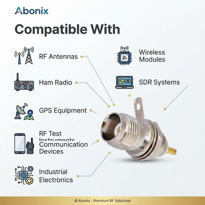 ABONIX TNC Female Bulkhead RF Connector, Solder Panel Mount, 50 Ohm, Pack of 2