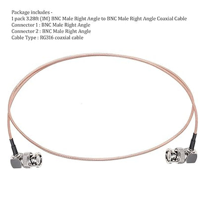 RG316 BNC Male to BNC Male Right Angle Coaxial Extension Cable (1 Meter / 3.28ft, 50 Ohm) -Pack -1