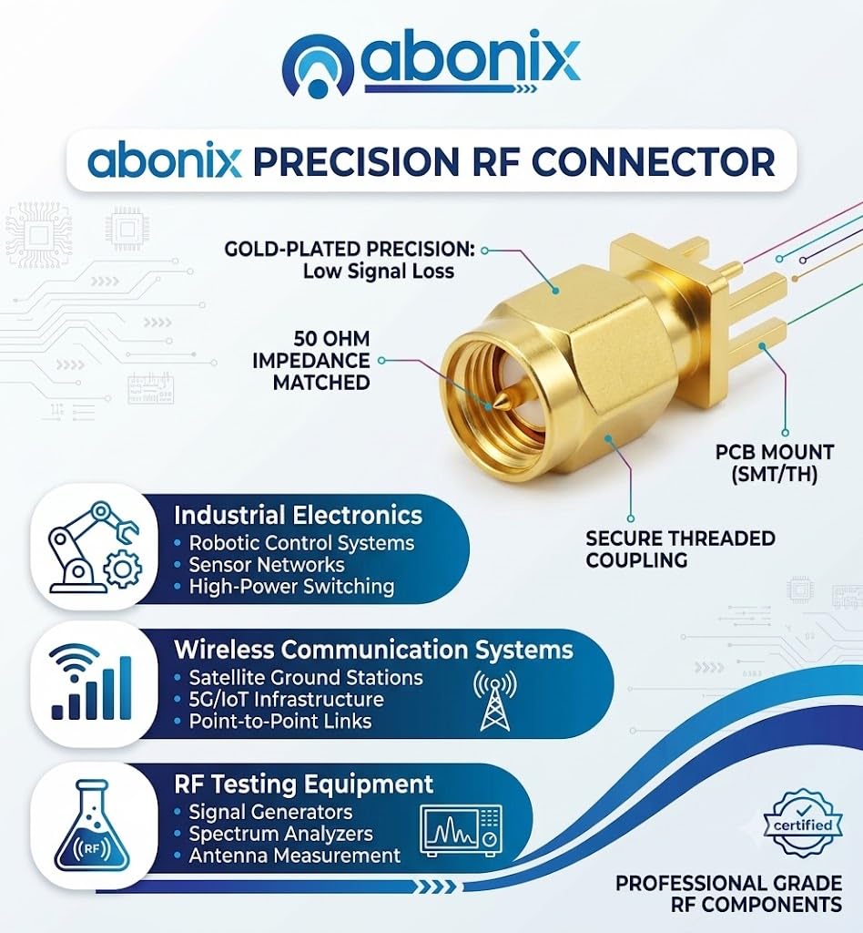 ABONIX SMA Male Straight PCB Mount RF Connector, Gold Plated 50 Ohm- Pack - 2