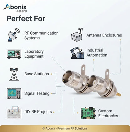 ABONIX TNC Female Bulkhead RF Connector, Solder Panel Mount, 50 Ohm, Pack of 2