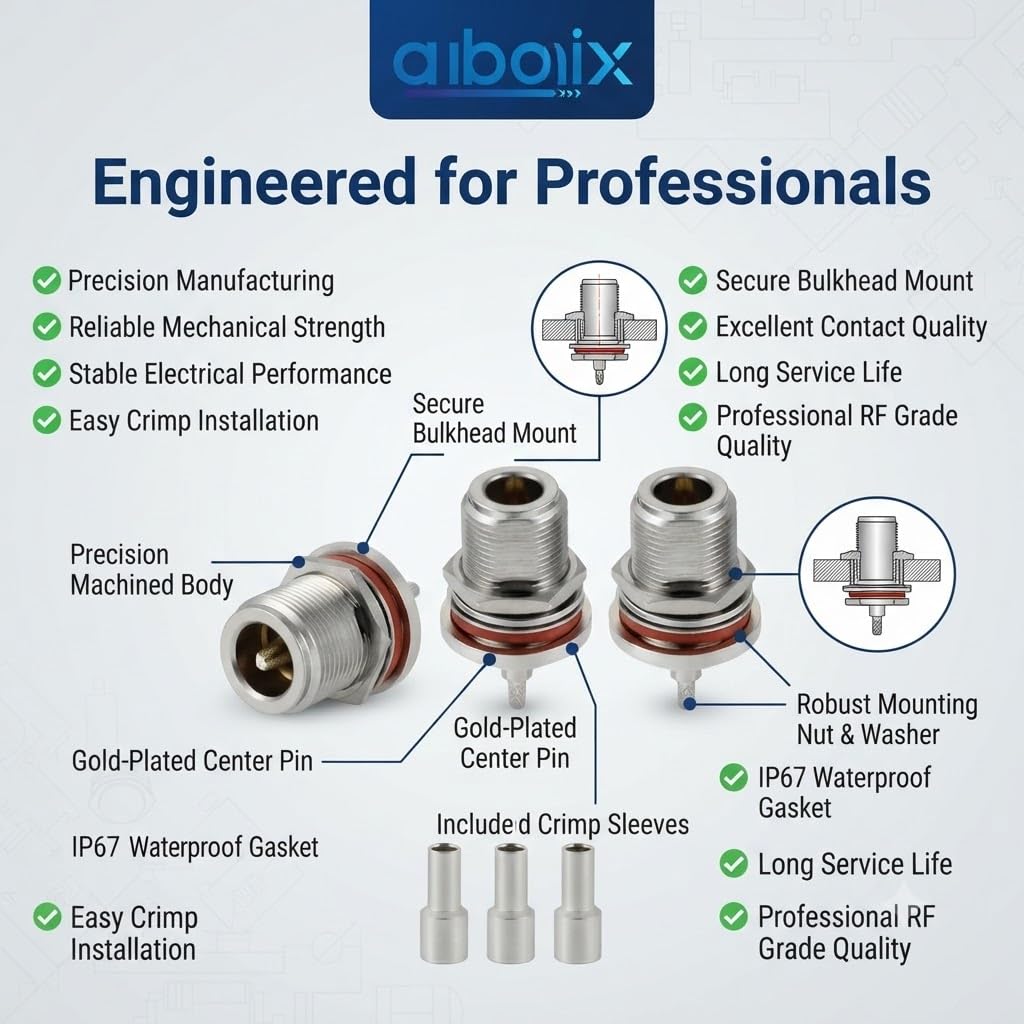 ABONIX N Female Bulkhead Crimp Connector for RG-316/RG-174 Pack- 5