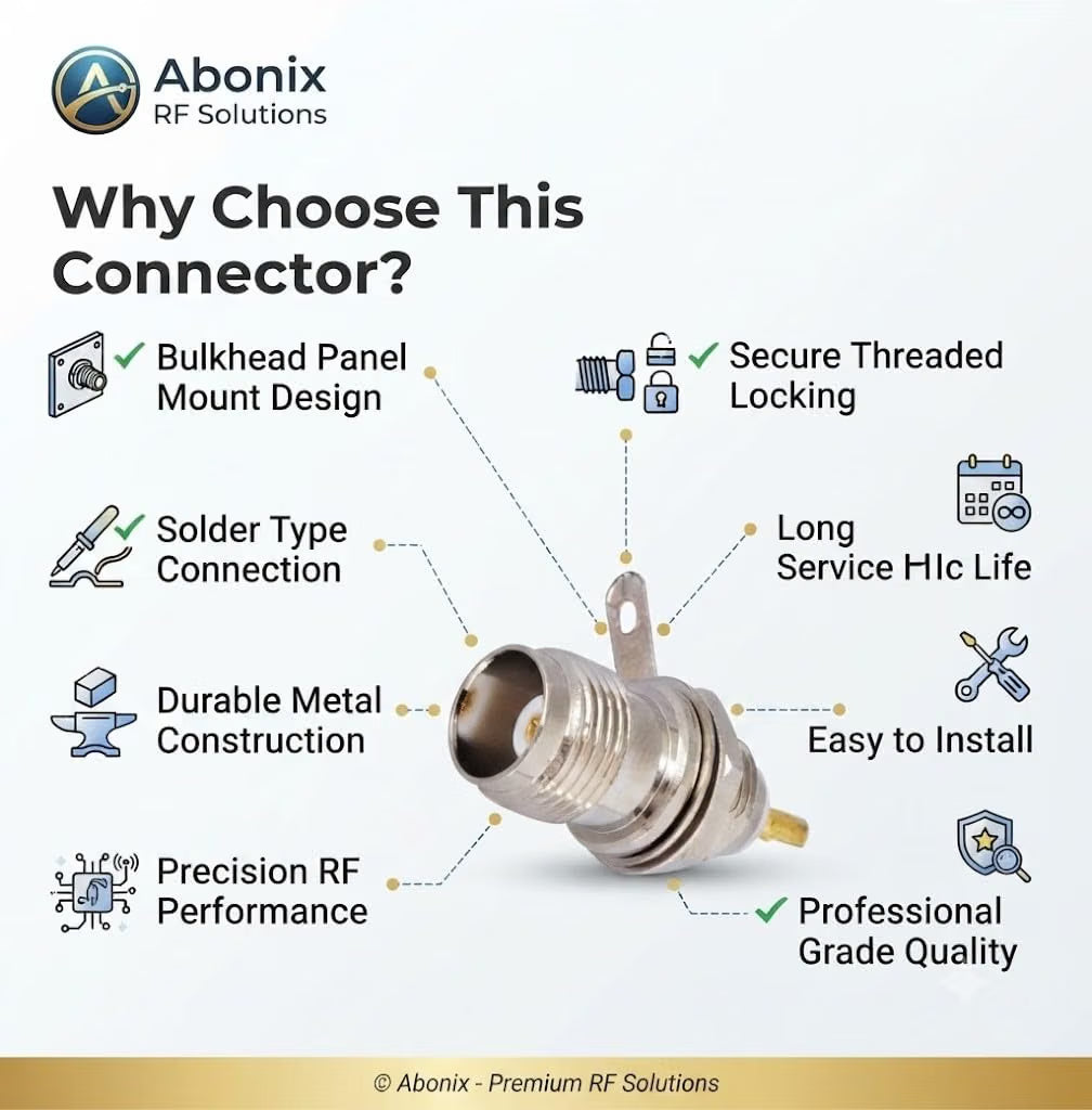 ABONIX TNC Female Bulkhead RF Connector, Solder Panel Mount, 50 Ohm, Pack of 2