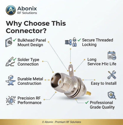 ABONIX TNC Female Bulkhead RF Connector, Solder Panel Mount, 50 Ohm, Pack of 2