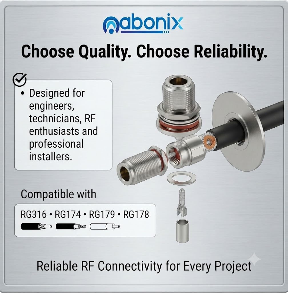 ABONIX N Female Bulkhead Crimp Connector for RG-316/RG-174 Pack- 5