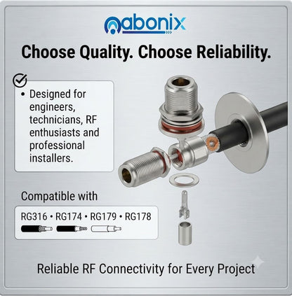 ABONIX N Female Bulkhead Crimp Connector for RG-316/RG-174 Pack- 5