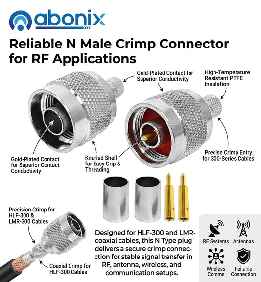 ABONIX N Male Crimp Connector for HLF-300 & LMR-300 RF Coax Cable- Pack- 4