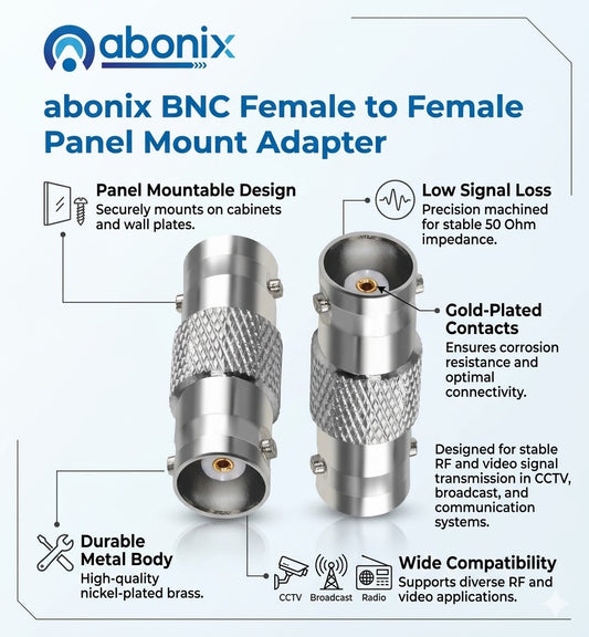 ABONIX BNC Female to Female Bulkhead Connector Panel Mount- Pack- 2