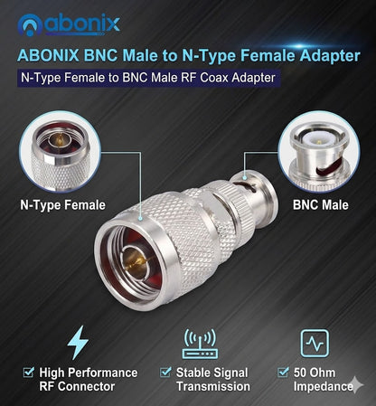 ABONIX BNC Male to N Male RF Coax Adapter Connector- Pack- 1