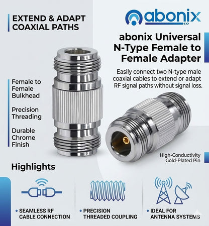 ABONIX N Female to N Female RF Adapter, 50 Ohm Coaxial Connector- Pack- 1