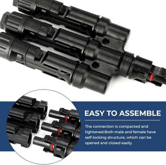 MC4 T Branch Connector 3 to 1 Solar Panel Parallel Adapter (MFF + MMF) –  Pack 2