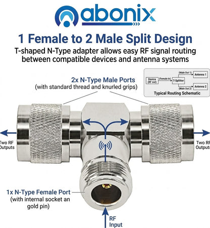 ABONIX N Female to Dual N Male T Adapter, 50 Ohm RF Splitter for Antenna & WiFi- Pack- 1