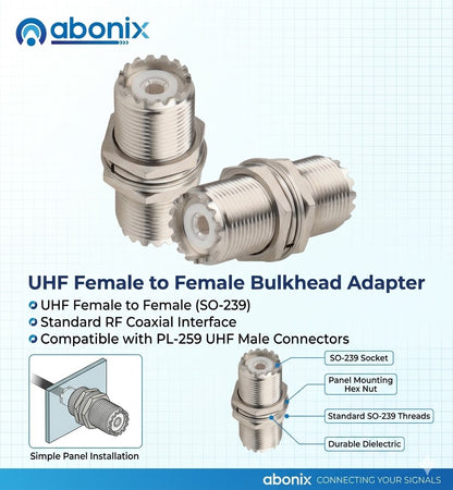 ABONIX UHF Female to Female Panel Mount SO-239 Adapter, RF Coax- Pack- 2