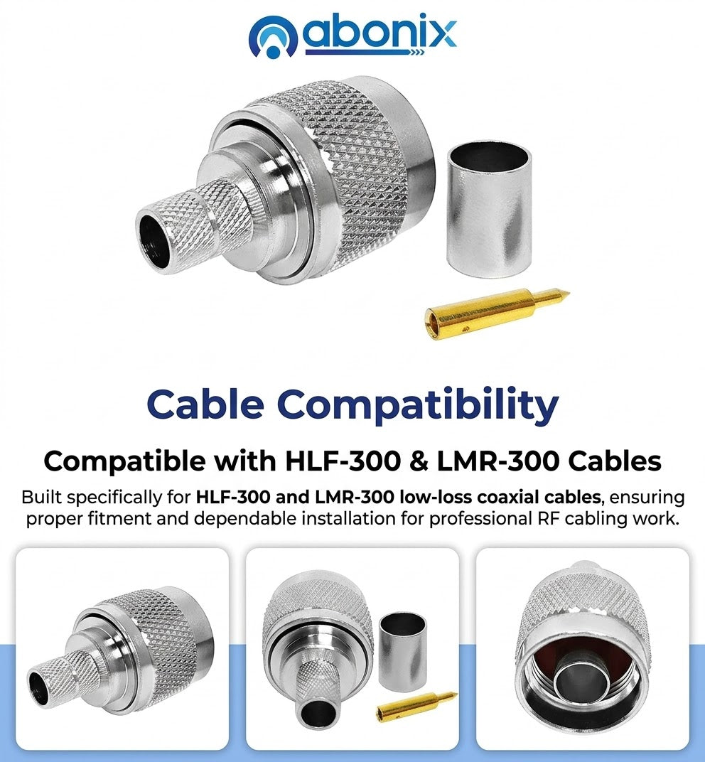 ABONIX N Male Crimp Connector for HLF-300 & LMR-300 RF Coax Cable- Pack- 10