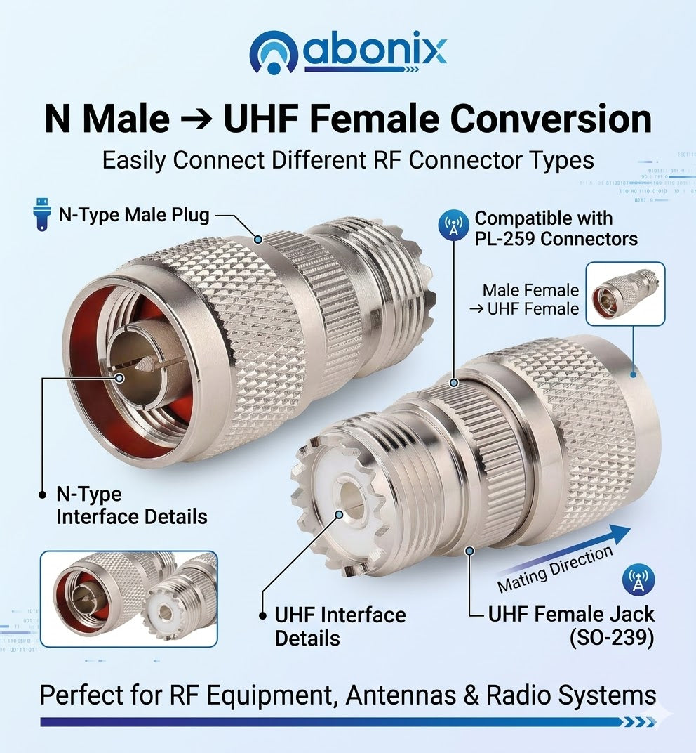 N-Type Male to UHF Female RF Coax Adapter - Pack - 5