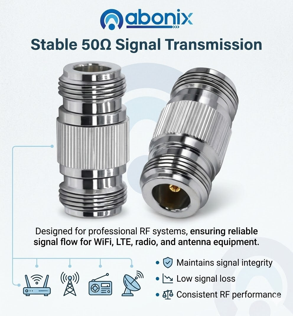 ABONIX N Female to N Female RF Adapter, 50 Ohm Coaxial Connector- Pack- 1