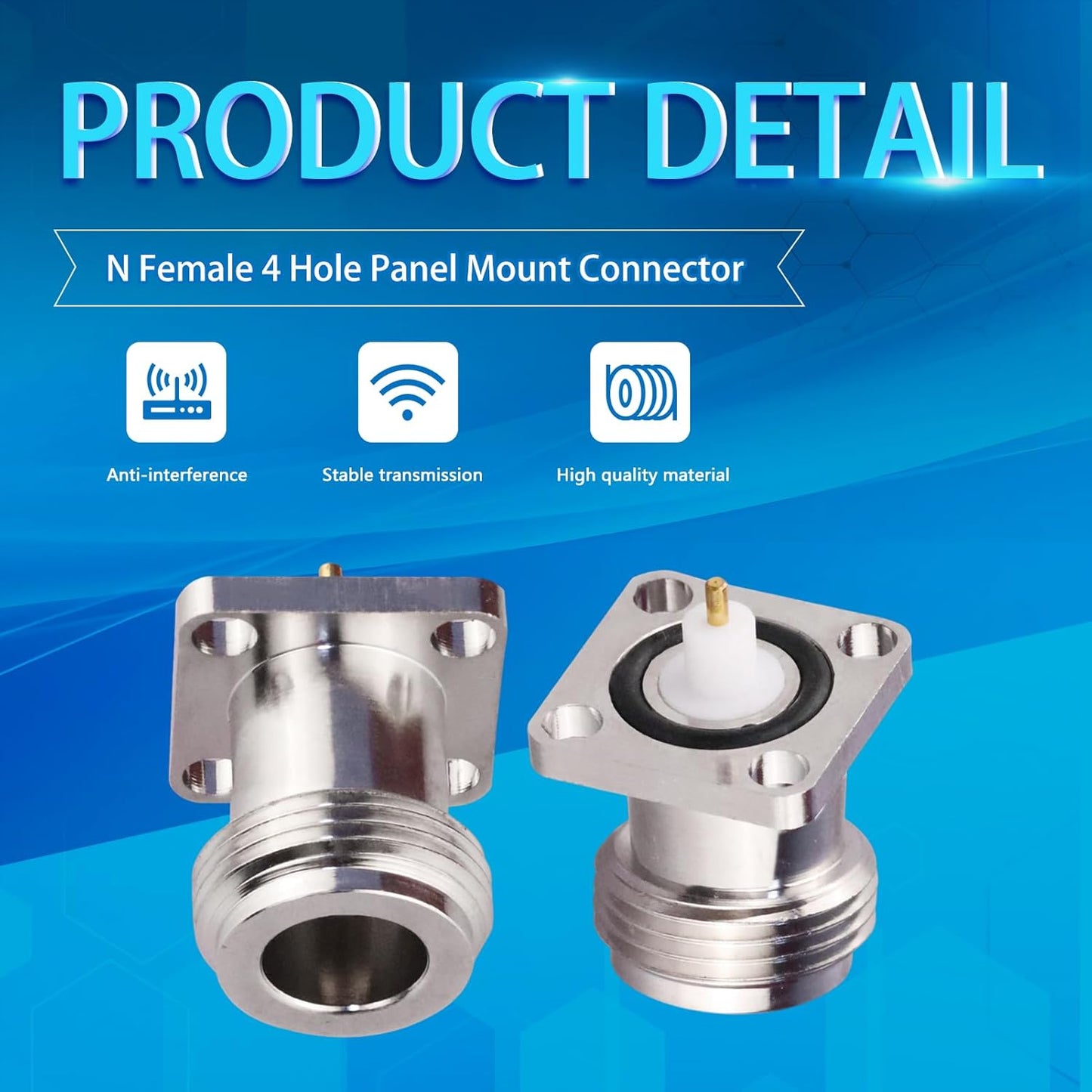 N Female 4 Hole 17.5mm PCB Solder RF Coaxial Adapter Connector (Pack of 2)